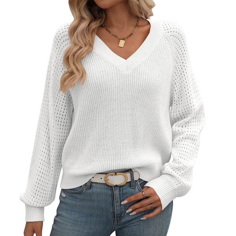 Women's Hollow Out V-neck Long Sleeve Fashion Sweater