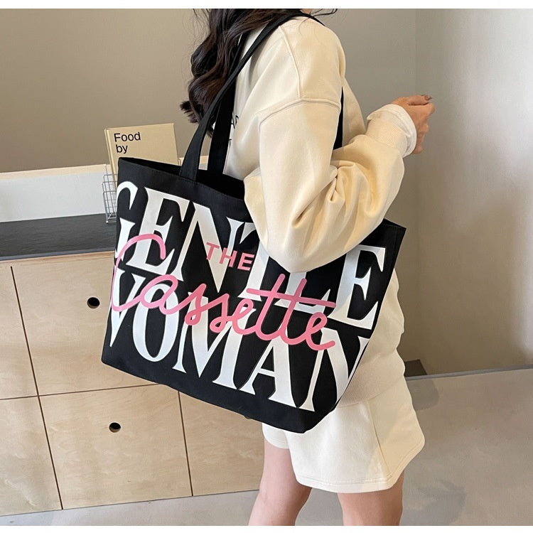 Versatile Texture One-shoulder Large Letter Painted Canvas Bag