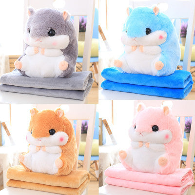 Cute Hamster Pillow Blanket Car Pillow Dual-use Cushion Blanket Large Air Conditioner Cushion Coral Fleece Blanket