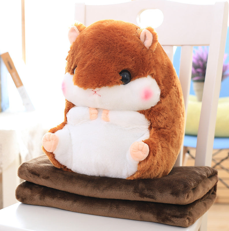 Cute Hamster Pillow Blanket Car Pillow Dual-use Cushion Blanket Large Air Conditioner Cushion Coral Fleece Blanket