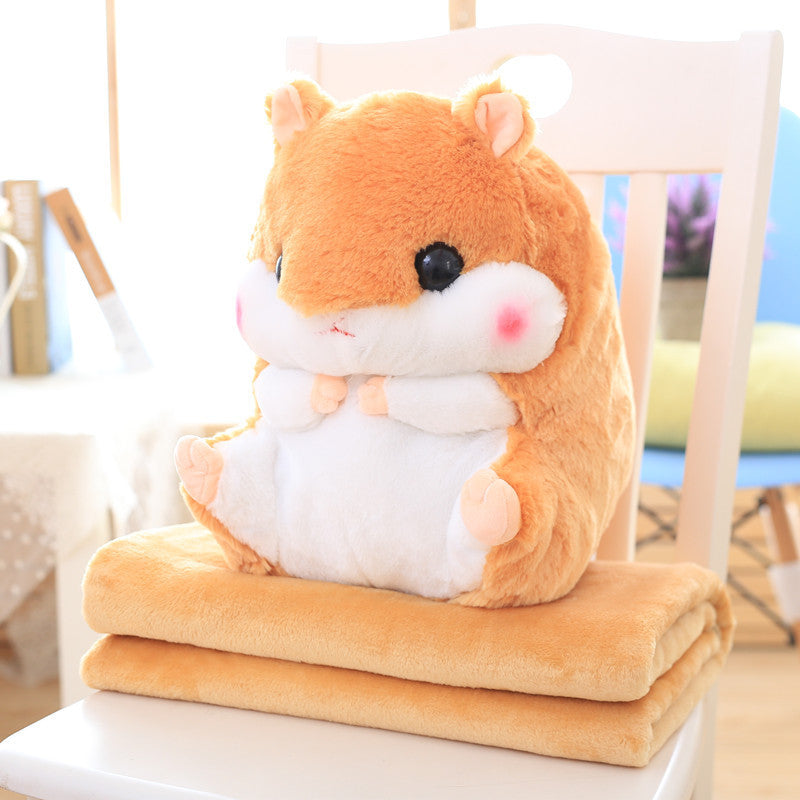 Cute Hamster Pillow Blanket Car Pillow Dual-use Cushion Blanket Large Air Conditioner Cushion Coral Fleece Blanket