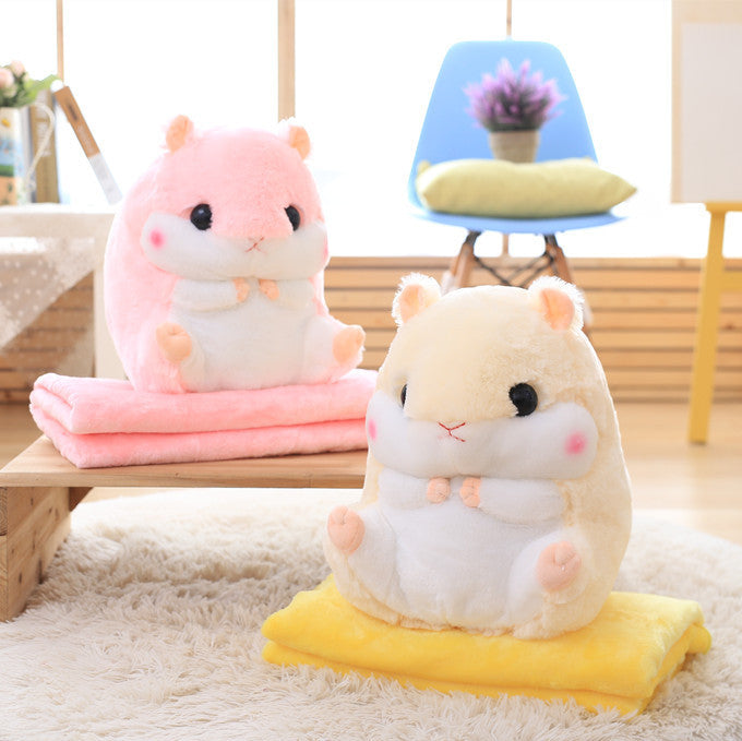 Cute Hamster Pillow Blanket Car Pillow Dual-use Cushion Blanket Large Air Conditioner Cushion Coral Fleece Blanket