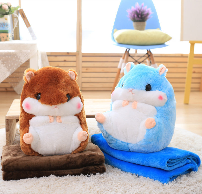 Cute Hamster Pillow Blanket Car Pillow Dual-use Cushion Blanket Large Air Conditioner Cushion Coral Fleece Blanket