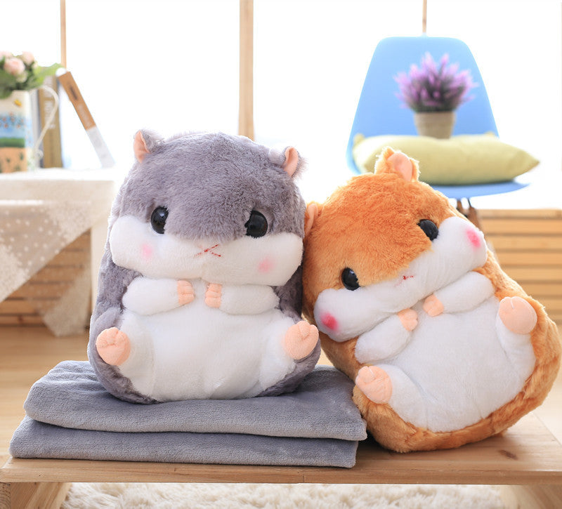 Cute Hamster Pillow Blanket Car Pillow Dual-use Cushion Blanket Large Air Conditioner Cushion Coral Fleece Blanket