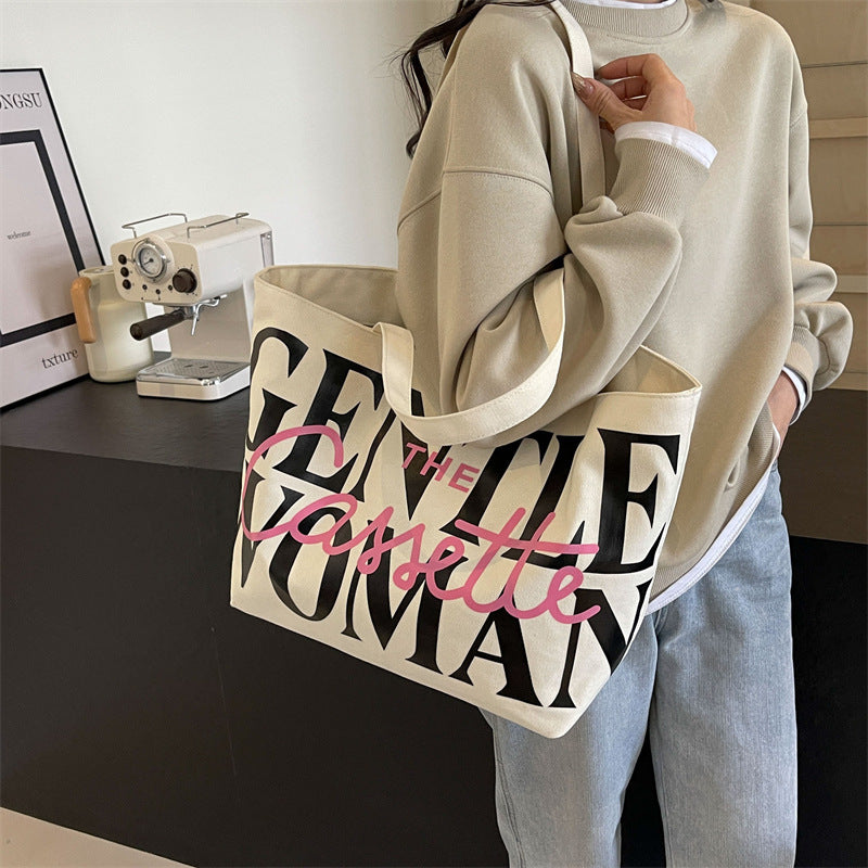 Versatile Texture One-shoulder Large Letter Painted Canvas Bag