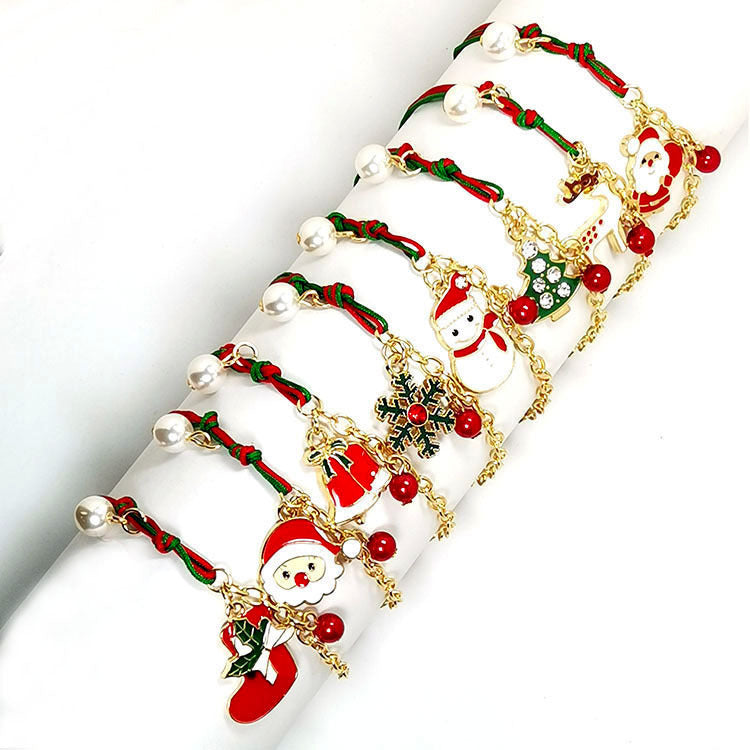 New Christmas Snowman Santa Claus Tree Snowflake Elk Bracelet Christmas Gift Charm Bracelet Chain Pendant For Women New Year Fashion Gift