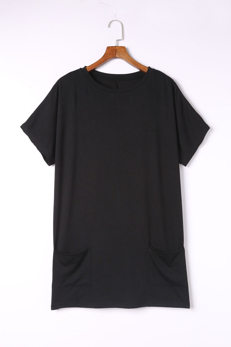 Black Side Pockets Short Sleeve Tunic Top