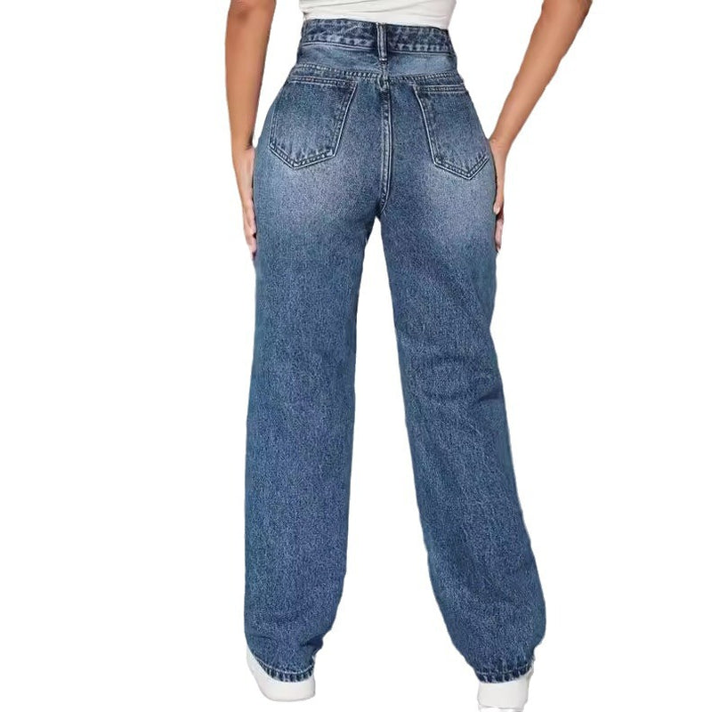 European and American Ripped Trendy Women'S Jeans Straight