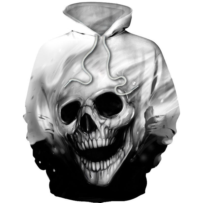 Blue Skull Printed Hood Pocket Pullover Sweater