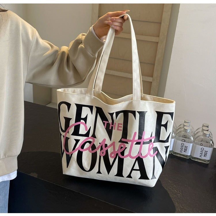 Versatile Texture One-shoulder Large Letter Painted Canvas Bag