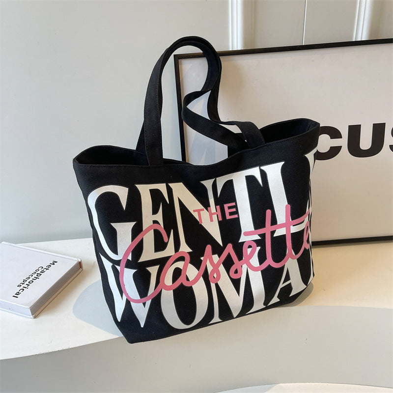 Versatile Texture One-shoulder Large Letter Painted Canvas Bag