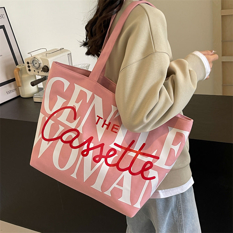 Versatile Texture One-shoulder Large Letter Painted Canvas Bag