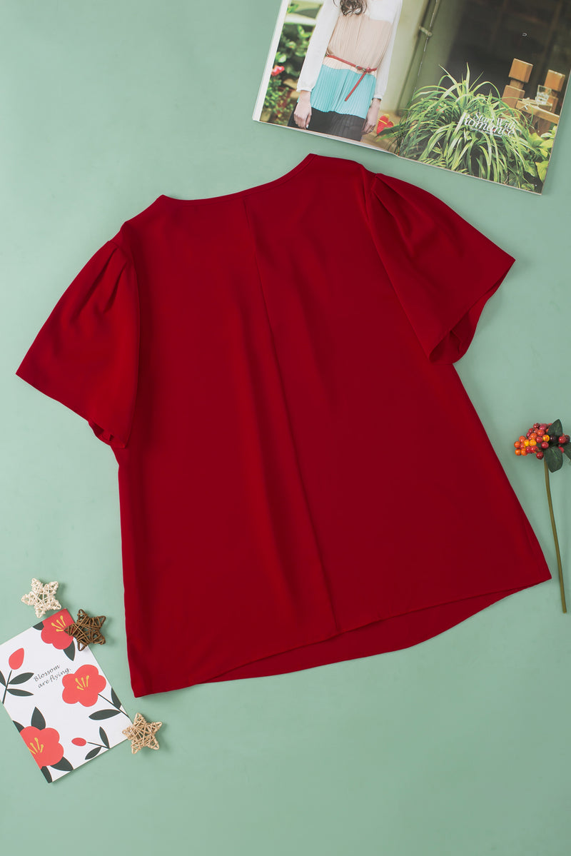 Red Dahlia Keyhole Pleated Crew Neck Plus Size T Shirt